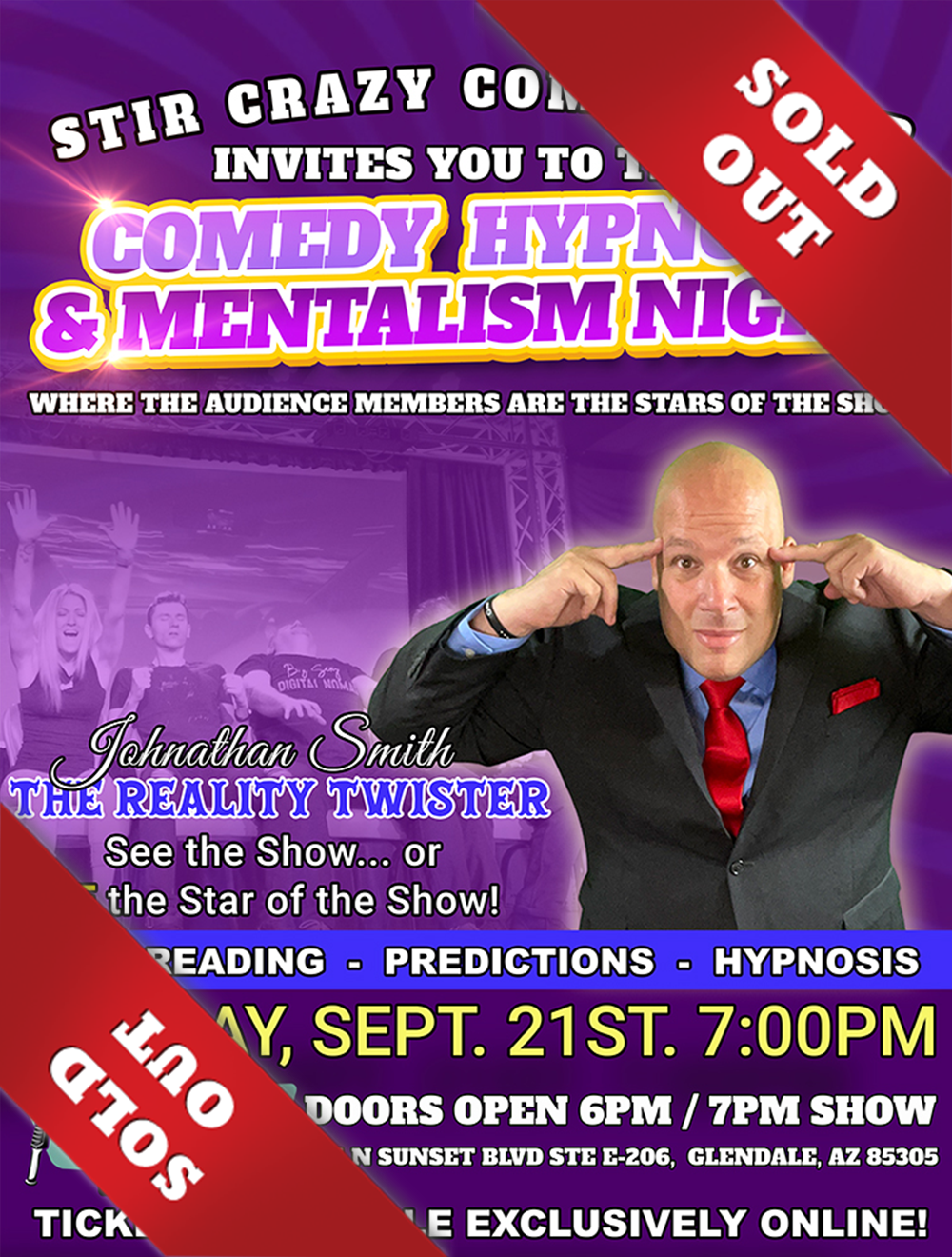 SOLD OUT - Sept 21. 2025 - Stir Crazy Comedy Club Hypnosis Show
