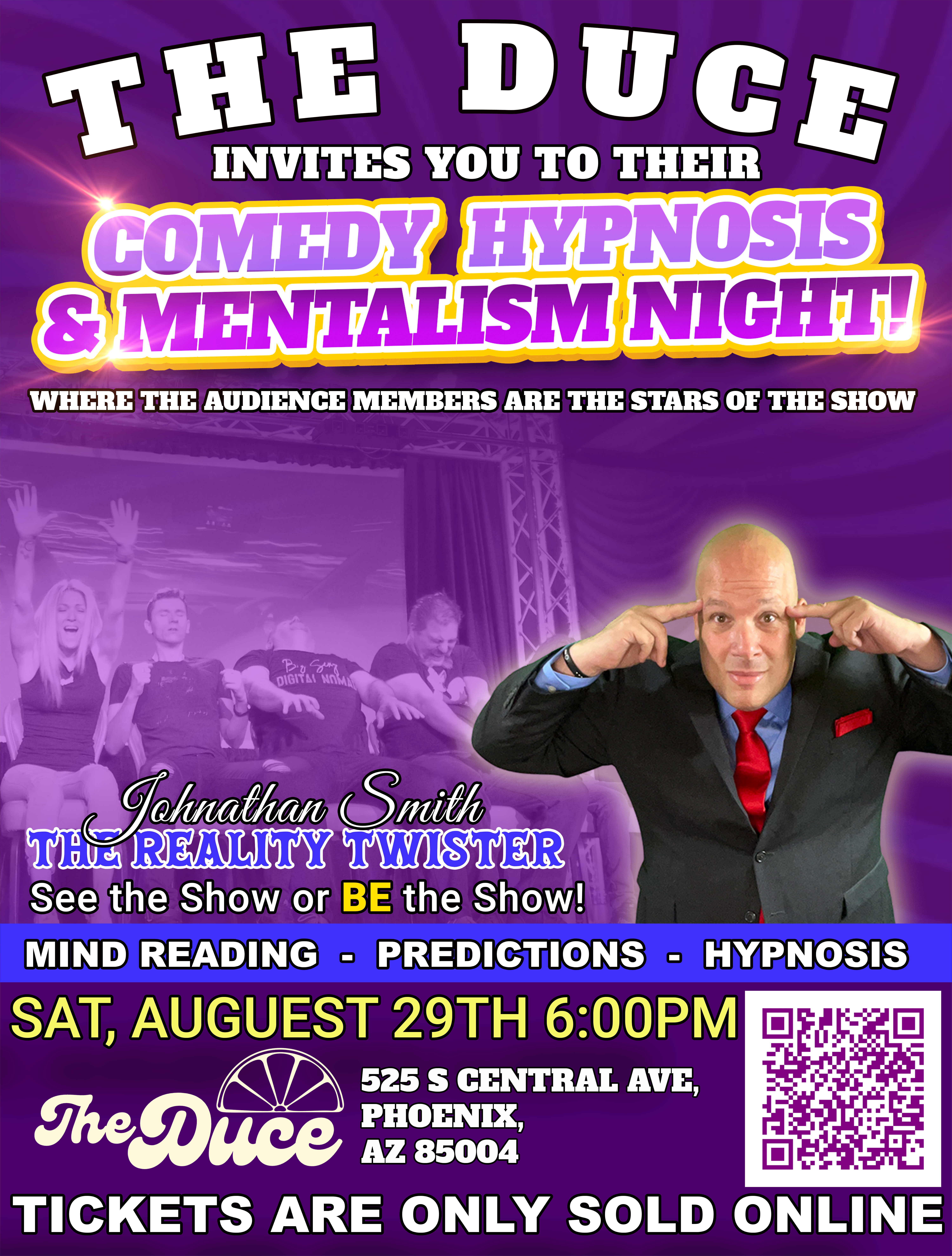 Comedy Hypnosis Show with Johnathan Smith aka The Reality Twister - Events 5 Comedy Hypnosis & Mentalism Night with Johnathan Smith @ The Duce